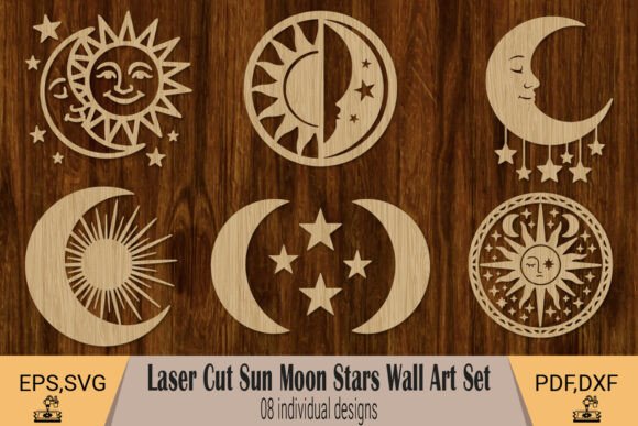 Celestial Laser Cut Art: Sun, Moon, and Stars for Your Space