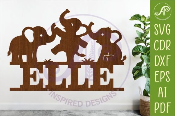 Charming Elephant Name Sign SVG for Wall Art
