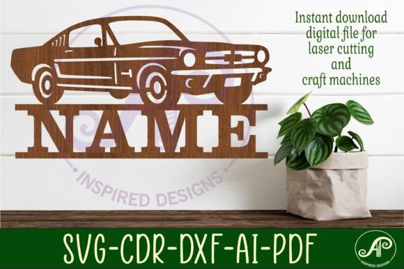 Classic Car Name Sign Design 3 Svg Laser