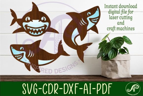 Cute Sharks Two Layer Laser Cut out SVG for Crafting