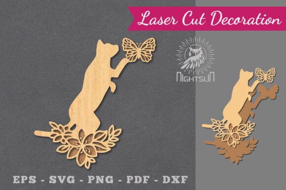 Floral Cat Laser Cut Decoration 2