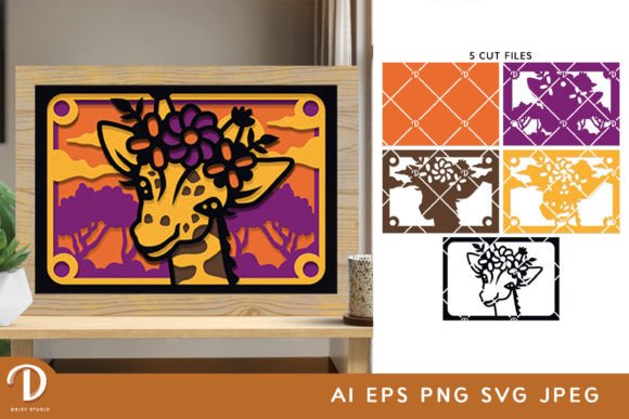 Floral Giraffe 5x7 3D Paper Cut: A Whimsical Design Asset