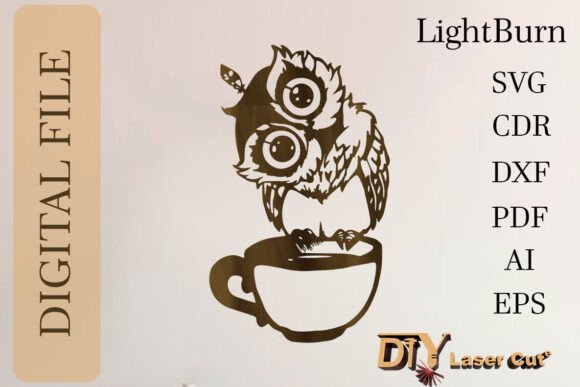 Funny Owl on Cup: Whimsical Laser Cut SVG Design