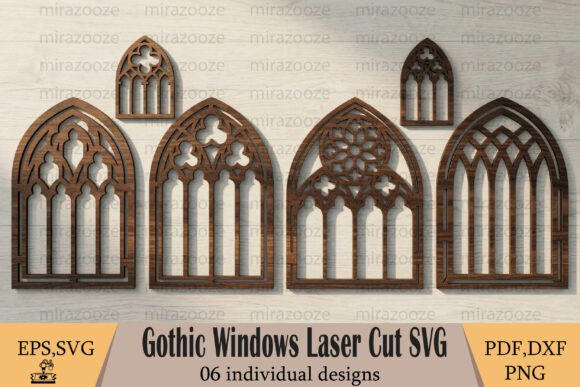 Gothic Windows Laser Cut SVG: Dramatic Architectural Art