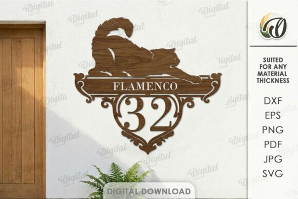 House Number Plaque Laser Cut: Cat SVG for Home Design
