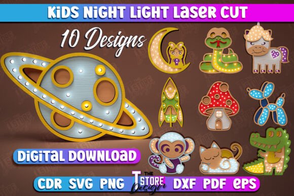 Kids Night Light Bundle: LED Laser Cut Files for Crafters