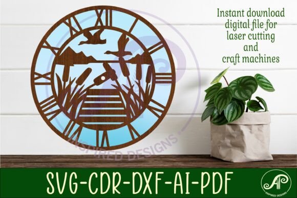 Lake Wall Clock Laser Cut Files, SVG