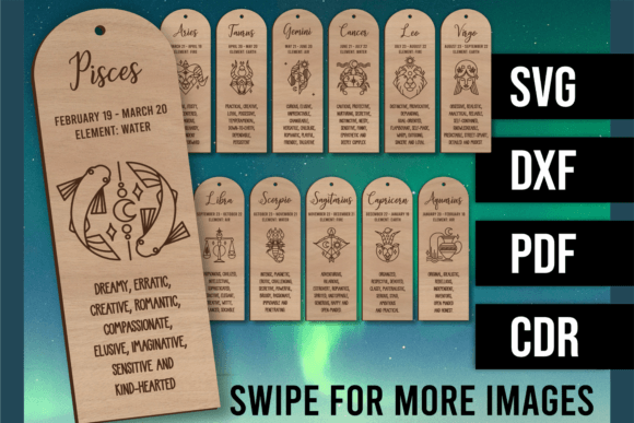 Laser Cut File - 12 Zodiac Bookmarks