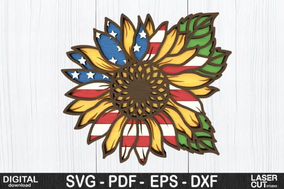 Layered Patriotic Sunflower Flag SVG for Laser Crafting