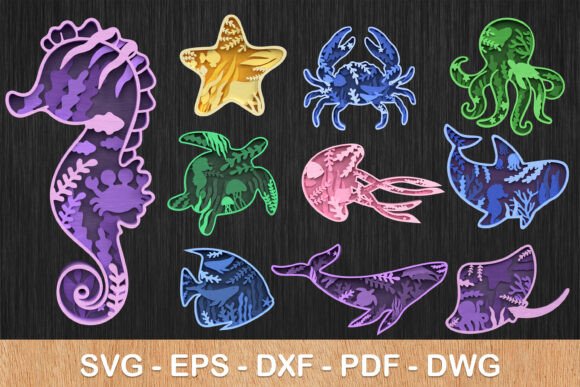 Ocean Animals Layered SVG Bundle: Dive Into Creative Design
