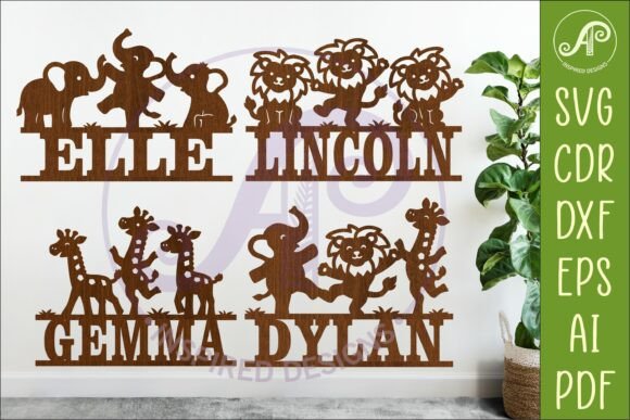 Safari Animal Name Sign Bundle SVG X 4