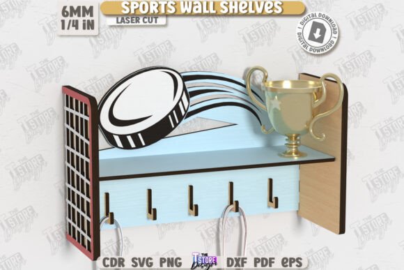 Sports Wall Shelf with Hooks Laser Cut