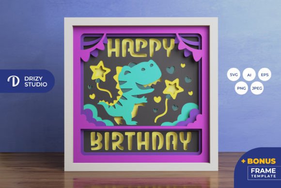 T-Rex Birthday 3D Shadow Box Paper Cut Design