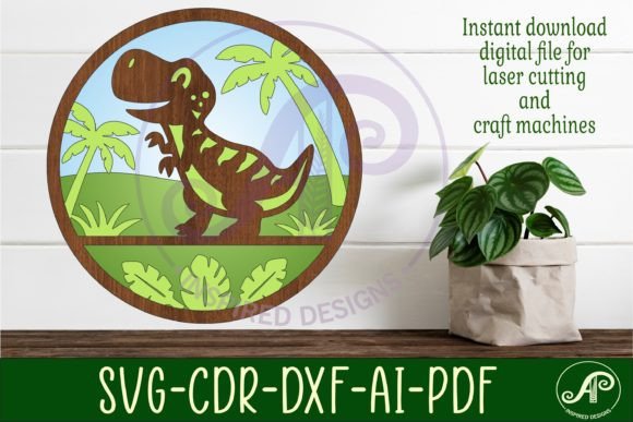 T-Rex Dinosaur Layered Wall Sign SVG