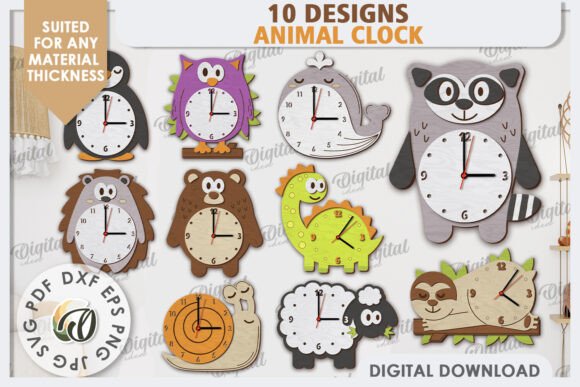 Unique 3D Animal Clocks Laser Cut Bundle for Creative Projects