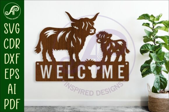 Welcome Highland Cow and Calf Wall Sign