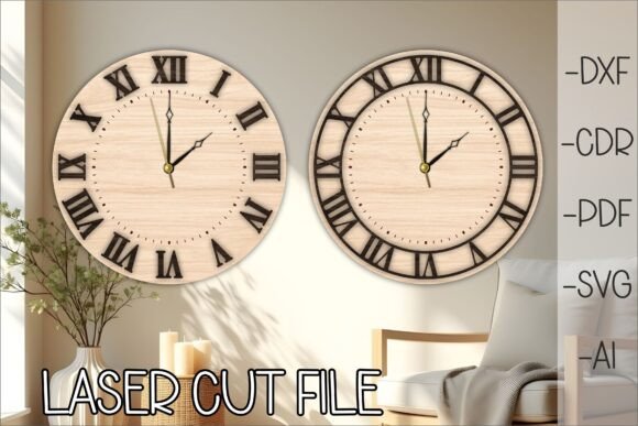 Wooden Wall Clock SVG with Classic Roman Numerals